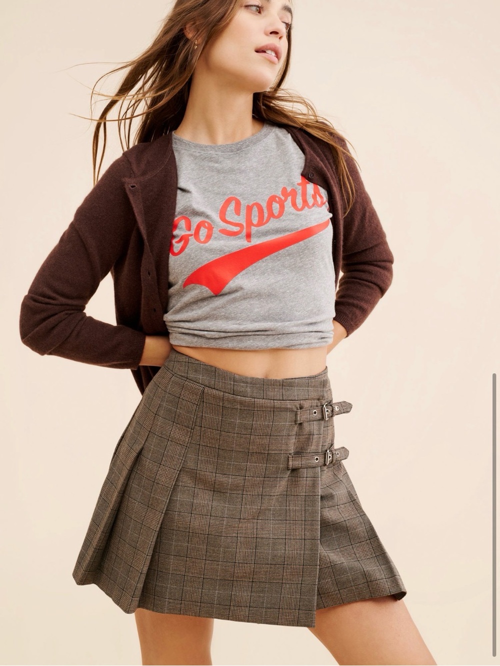 Wayf Brown Plaid Mini Skirt